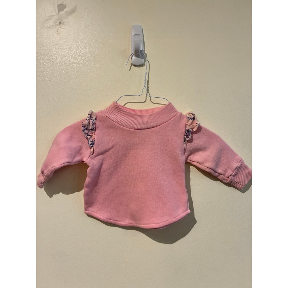 Vintage Hopscotch Pink Ruffle Shoulder Mock Neck Sweatshirt 12 Months